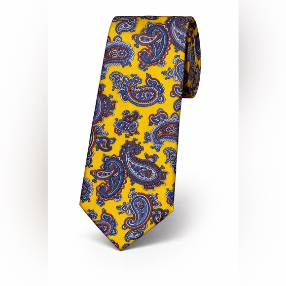 NEW! Roundtree & Yorke Yellow Paisley Tie - Picture 2 of 5
